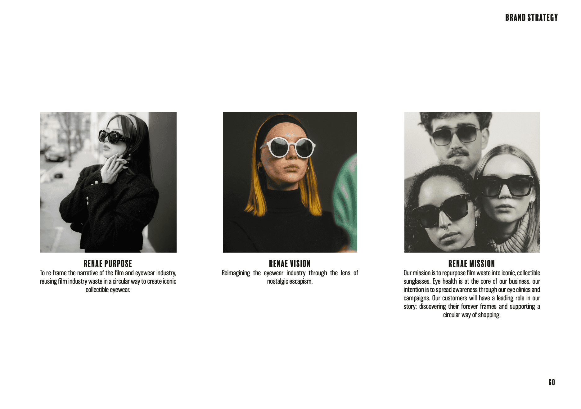 The RENAE brand strategy including the brand purpose, mission and vision. 