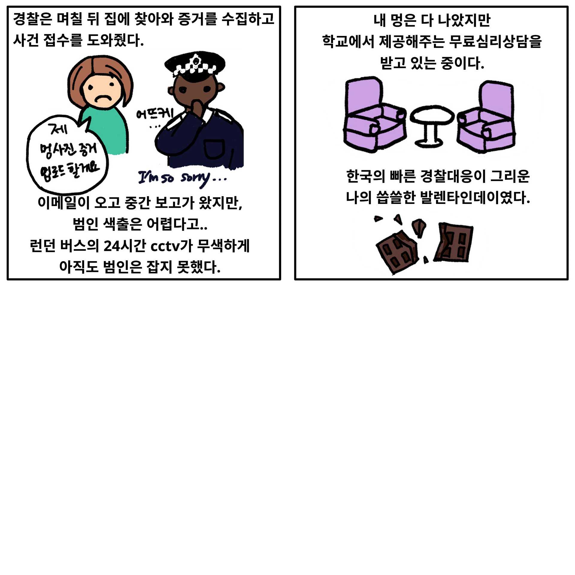 Koo realised that the woman had shouted for her to call the police because she knew they would not come right away. A few days later the police officer came to her house and they talked about the incident and she reported it. Koo missed Korean police because normally they came in a few minutes. It was a horrible Valentine’s day.