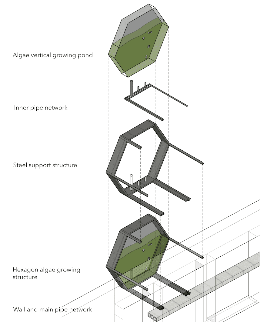 3d View of Algae Vertical Growing Pond
