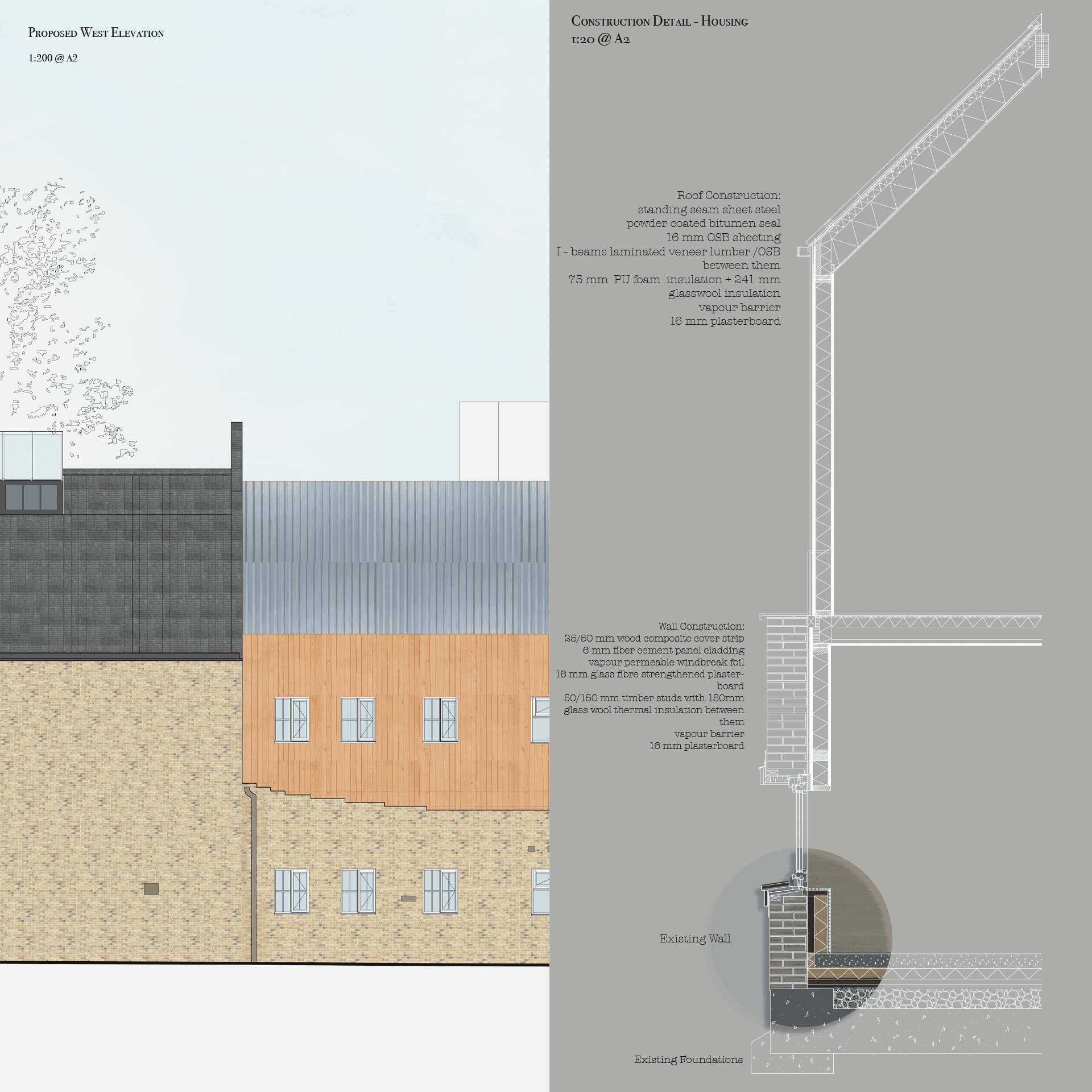 Proposed West Elevation and Construction Section Detail