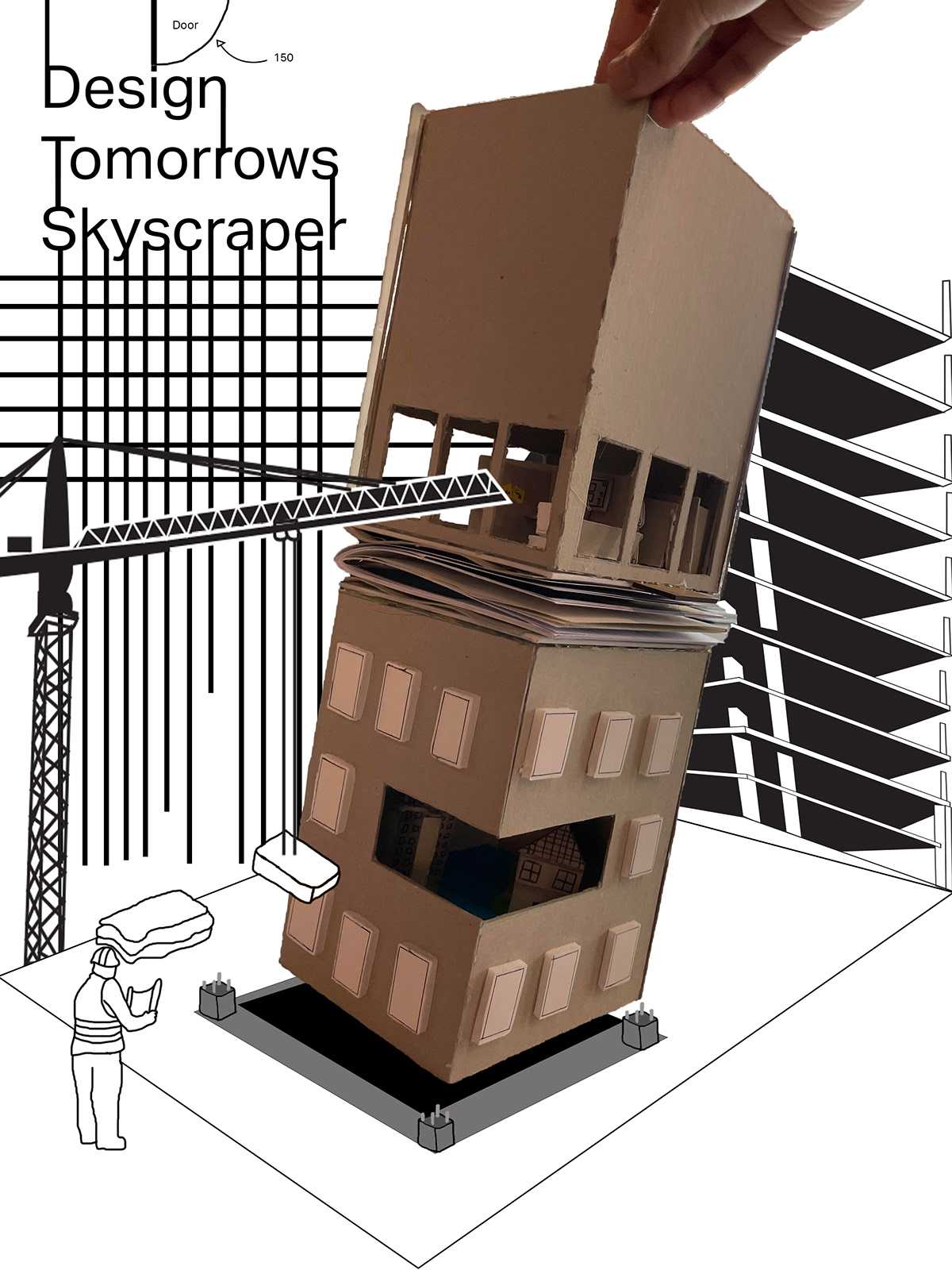 Hussain's Final Major Project is a book about “How AI is used in architecture and the impact of AI on the future of design industry in architecture”. He decided to transform his book into a skyscraper which turns into a bookstand.